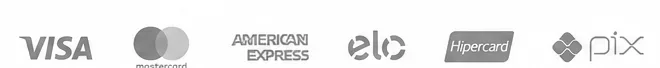 Formas de pagamento aceitas: Visa, Mastercard, American Express, Elo, HiperCard e Pix